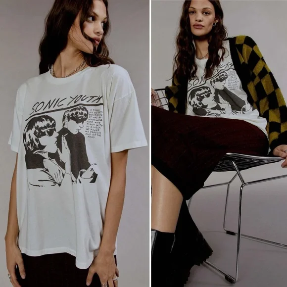NWT Daydreamer Sonic Youth Goo Merch Tee Graphic Tshirt in Vintage White - Picture 1 of 13